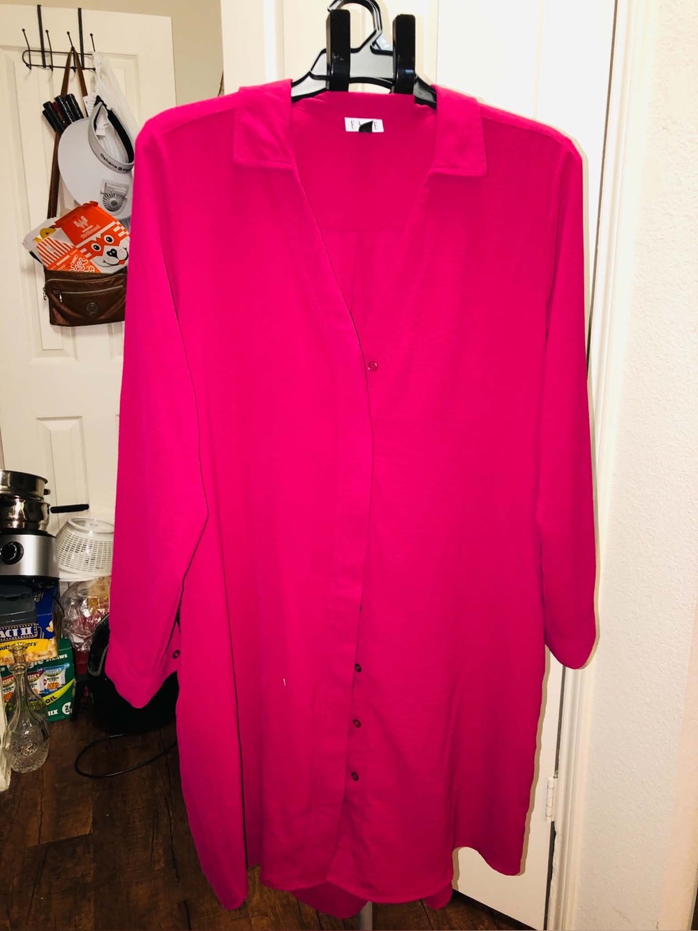 Elle Bright Fuchsia Long Sleeve Shirt Dress